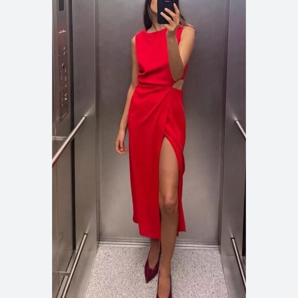 Zara small red midi dress NWOT - Picture 1 of 12